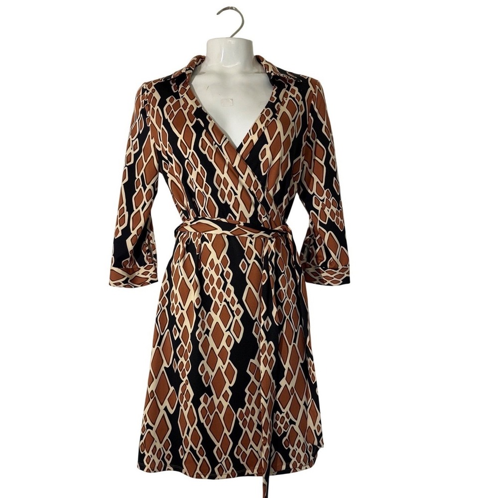 Julie Brown Retro Geometric Wrap‎ Dress Boho Women's Small Tie Waist